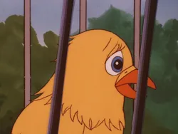 Size: 960x720 | Tagged: safe, derpibooru import, screencap, bird, my little pony 'n friends, somnambula (episode), birdcage, cage, canary, female, g1, image, kyrie, png, solo