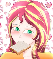 Size: 2901x3228 | Tagged: safe, artist:film77asq, derpibooru import, sunset shimmer, human, bread, female, food, humanized, image, png, solo, toast