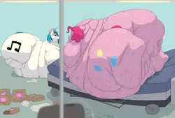 Size: 3272x2209 | Tagged: semi-grimdark, artist:lupin quill, derpibooru import, pinkie pie, vinyl scratch, earth pony, pony, unicorn, bed, bedbound, bedroom eyes, belly, belly grab, big belly, bingo wings, blob, blushing, butt, butt grab, butt touch, chubby cheeks, fat, fat fetish, feedee, feeder, female, fetish, grope, hat, hospital, hospital bed, huge belly, huge butt, image, immobile, impossibly large belly, impossibly large butt, large butt, lesbian, lip bite, magic, messy eating, morbidly obese, near immobile, neck roll, nurse, nurse hat, obese, plot, png, property damage, pudgy pie, rolls of fat, slob, sweat, sweatdrop, telekinesis, the ass was fat, vinyl fat, waddle