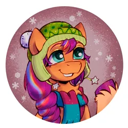 Size: 2300x2300 | Tagged: safe, artist:kotya, derpibooru import, sunny starscout, pony, clothes, g5, image, png, scarf, smiling, snow, snowfall, solo