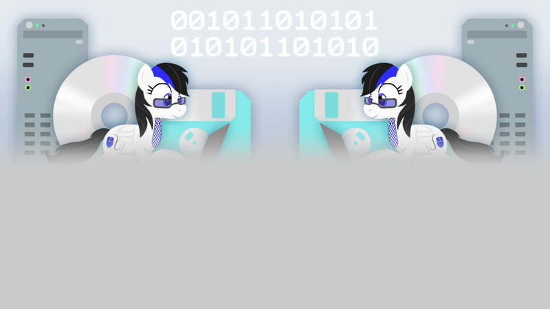 Size: 910x512 | Tagged: safe, artist:thread8, derpibooru import, oc, unofficial characters only, pegasus, pony, binary, cd, commission, computer, floppy disk, image, png, rolling sky