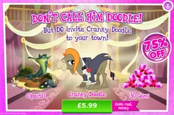 Size: 1959x1295 | Tagged: safe, derpibooru import, official, cipactli, cranky doodle donkey, donkey, advertisement, bowtie, bush, clothes, costs real money, english, flower, gameloft, gem, image, jack, jpeg, male, mobile game, mud, my little pony: magic princess, numbers, sale, solo, solo focus, text, tuxedo, wedding suit, wig