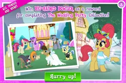 Size: 1962x1298 | Tagged: safe, derpibooru import, official, amethyst star, big wig, cranky doodle donkey, karat, matilda, roseluck, strike, donkey, earth pony, pony, unicorn, advertisement, background character, background pony, bowtie, clothes, collection, colt, dress, ear piercing, earring, english, eyeshadow, female, flower, foal, gameloft, group, image, jack, jenny, jewelry, jpeg, makeup, male, mare, mobile game, my little pony: magic princess, necktie, numbers, piercing, stallion, sunglasses, text, tuxedo, veil, visor, wedding dress, wedding suit, wig