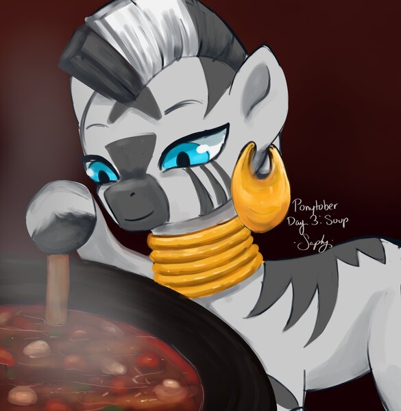 Size: 3992x4096 | Tagged: safe, artist:saphypone, derpibooru import, zecora, zebra, female, food, image, jpeg, solo, soup