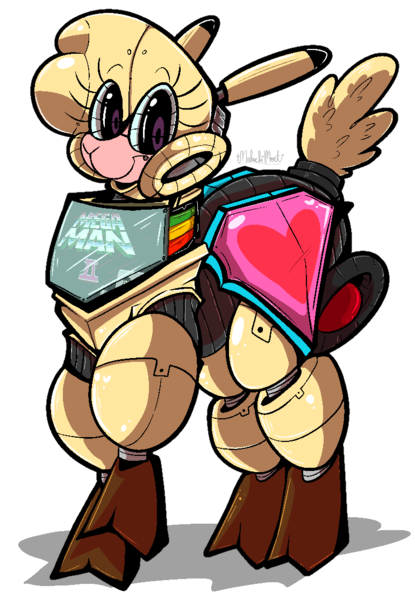 Size: 772x1116 | Tagged: safe, artist:malachimoet, derpibooru import, alpaca, hybrid, robot, them's fightin' herds, community related, image, mecha, megaman, paprika (tfh), png, solo