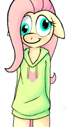 Size: 371x707 | Tagged: safe, artist:apony, derpibooru import, fluttershy, semi-anthro, clothes, derp, floppy ears, hoodie, image, png, simple background, solo, white background