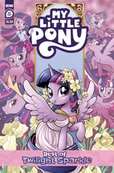 Size: 2063x3131 | Tagged: safe, derpibooru import, idw, princess twilight 2.0, twilight sparkle, twilight sparkle (alicorn), alicorn, human, pony, seapony (g4), unicorn, equestria girls, the last problem, spoiler:comic, comic, crown, female, filly, filly twilight sparkle, fin wings, fins, fish tail, flowing mane, horn, image, jewelry, jpeg, looking at you, mare, my little pony logo, official comic, older, older twilight, older twilight sparkle (alicorn), purple eyes, regalia, seaponified, seapony twilight, smiling, species swap, spread wings, tail, wings, younger