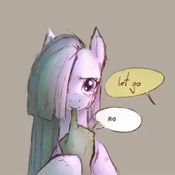 Size: 1088x1088 | Tagged: safe, artist:haku nichiya, derpibooru import, marble pie, oc, oc:anon, earth pony, human, pony, biting, blushing, canon x oc, crying, finger in mouth, hair over one eye, image, jpeg, looking at you, nom, offscreen character, pov, teary eyes