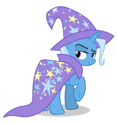 Size: 5352x5634 | Tagged: safe, alternate version, artist:gypsykumquat, derpibooru import, trixie, pony, unicorn, no second prances, .svg available, cape, clothes, female, hat, image, inkscape, looking at you, looking back, looking back at you, png, raised hoof, rear view, simple background, smiling, smiling at you, solo, transparent background, trixie's cape, trixie's hat, vector