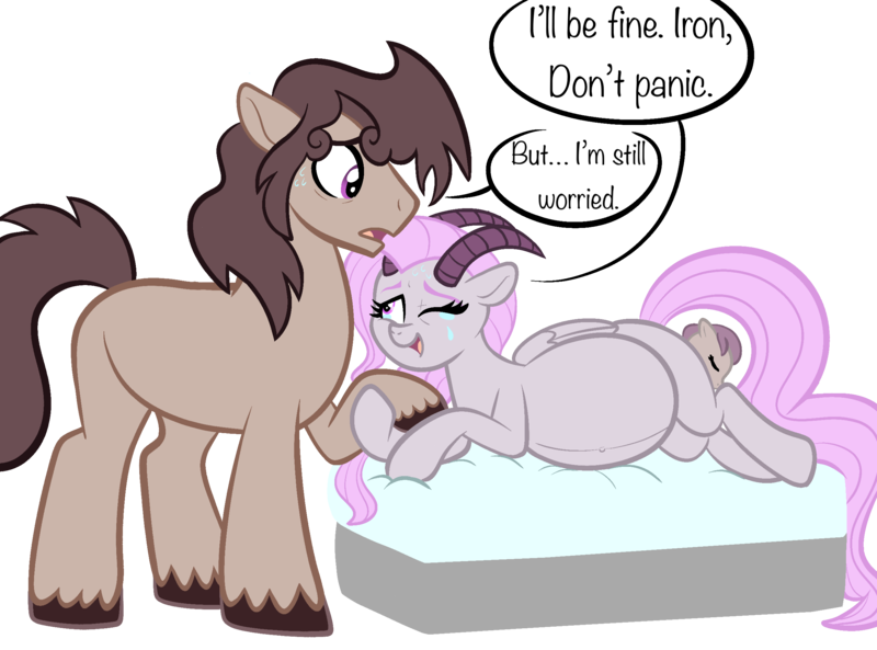 Size: 2472x1831 | Tagged: questionable, artist:chelseawest, derpibooru import, oc, oc:beryl (discoshy), oc:iron granite, hybrid, bed, birth, birthing, crowning, crying, dialogue, female, foaling, giving birth, husband and wife, image, interspecies offspring, labor, male, married couple, multiple pregnancy, offspring, offspring shipping, offspring's offspring, parent:big macintosh, parent:discord, parent:fluttershy, parent:marble pie, parent:oc:beryl, parent:oc:iron granite, parents:discoshy, parents:marblemac, parents:oc x oc, png, pregnant, shipping, straight, worried