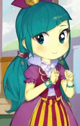 Size: 448x704 | Tagged: safe, derpibooru import, edit, edited screencap, machine learning generated, screencap, juniper montage, human, equestria girls, mirror magic, spoiler:eqg specials, anime, background, female, happy, image, pinegraph, png