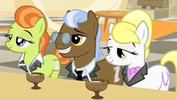 Size: 1397x786 | Tagged: safe, derpibooru import, screencap, dainty dove, dane tee dove, justah bill, lady justice, swift justice, tall order, the cutie mark chronicles, image, mug, necktie, png, straw