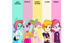 Size: 1163x687 | Tagged: safe, artist:kylexisliner, derpibooru import, posey (g5), equestria girls, dahlia, equestria girls-ified, flare (g5), g5, g5 to equestria girls, generation leap, image, jazz hooves, jpeg, windy (g5)