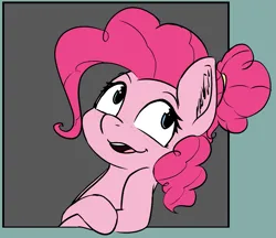 Size: 1065x920 | Tagged: safe, artist:pinkberry, derpibooru import, pinkie pie, alternate hairstyle, colored sketch, doodle, hair bun, image, leaning, looking back, png, sketch, smiling, smirk