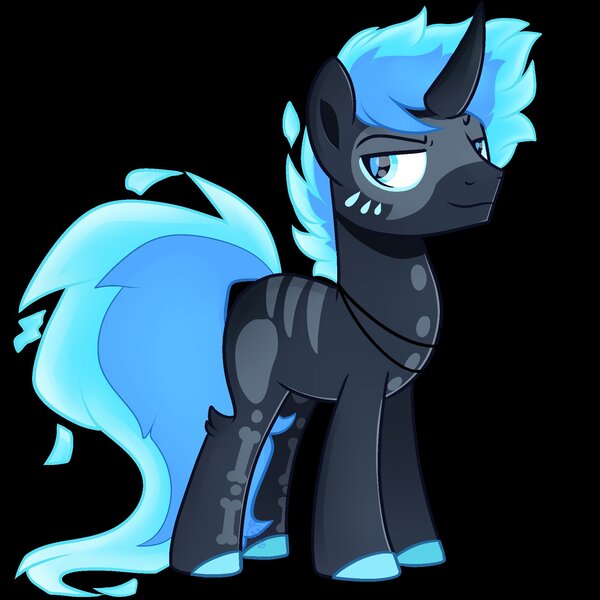 Size: 2000x2000 | Tagged: safe, artist:nathegar, derpibooru import, oc, unofficial characters only, pony, unicorn, base used, black background, black coat, blue fire, fire, horn, image, jpeg, male, mane of fire, simple background, solo, stallion, standing, tail, tail of fire, unicorn oc