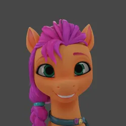 Size: 1920x1920 | Tagged: safe, derpibooru import, sunny starscout, earth pony, pony, 3d, blender, cute, g5, gray background, happy, image, png, simple background, solo