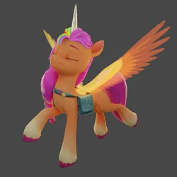 Size: 1920x1920 | Tagged: safe, derpibooru import, sunny starscout, alicorn, earth pony, pony, my little pony: a new generation, 3d, artificial horn, artificial wings, augmented, bag, blender, coat markings, cute, eyes closed, female, fluttershy's cutie mark, g5, gray background, happy, horn, image, magic, magic horn, magic wings, mare, png, race swap, rainbow dash's cutie mark, saddle bag, simple background, smiling, socks (coat marking), solo, sunnycorn, twilight sparkle's cutie mark, unshorn fetlocks, wings