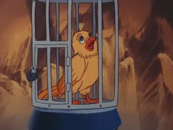 Size: 960x720 | Tagged: safe, derpibooru import, screencap, bird, my little pony 'n friends, somnambula (episode), birdcage, cage, canary, female, g1, image, kyrie, png, solo