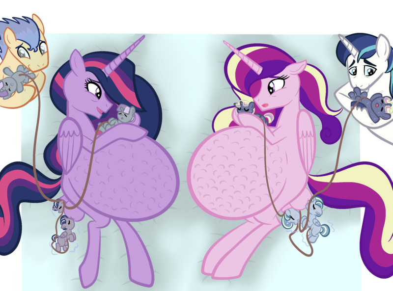 Size: 2472x1831 | Tagged: questionable, artist:chelseawest, derpibooru import, flash sentry, princess cadance, princess twilight 2.0, shining armor, twilight sparkle, twilight sparkle (alicorn), oc, alicorn, ghost, undead, the last problem, alicorn oc, baby, belly, big belly, birth, birthing, breastfeeding, crotchboobs, crowning, crying, dialogue in the description, female, flashlight, foaling, from above, giving birth, horn, huge belly, husband and wife, hyper, hyper belly, hyper pregnancy, image, impossibly large belly, kicking, labor, looking at each other, looking at someone, male, married couple, multiple pregnancy, nudity, offspring, older, older twilight, parent:flash sentry, parent:princess cadance, parent:shining armor, parent:twilight sparkle, parents:flashlight, parents:shiningcadance, png, pregnant, shiningcadance, shipping, spirit, straight, suckling, umbilical cord, wings