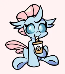 Size: 1221x1396 | Tagged: safe, artist:derp pone, derpibooru import, ocellus, changedling, changeling, blushing, cute, derpibooru exclusive, diaocelles, drink, drinking, female, image, png, simple background, sitting, smiling, solo