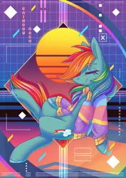 Size: 2480x3508 | Tagged: safe, artist:musicfirewind, derpibooru import, rainbow dash, pegasus, pony, clothes, eyes closed, hoodie, image, jpeg, smiling, solo, synthwave