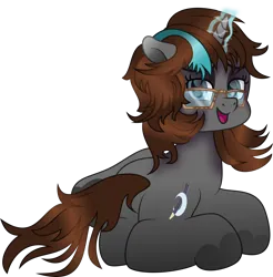 Size: 2216x2248 | Tagged: safe, artist:lincolnbrewsterfan, derpibooru import, oc, oc:metanagon, unofficial characters only, pony, unicorn, .svg available, aura, bedroom eyes, blue eyes, blue mane, brown mane, brown tail, butt, colored eyebrows, colored pupils, crescent moon, curled up, eyebrows, female, forelock, gift art, glasses, glow, glowing horn, gradient mane, gradient tail, high res, highlights, hoof heart, horn, image, inkscape, lidded eyes, looking at you, looking back, looking back at you, lying down, magic, magic aura, mane, mare, moon, movie accurate, one ear down, open mouth, open smile, pencil, plot, png, prone, raised leg, rear view, shading, simple background, sitting on person, smiling, smiling at you, spread hooves, striped mane, style emulation, tail, telekinesis, three quarter view, transparent background, underhoof, unicorn oc, vector