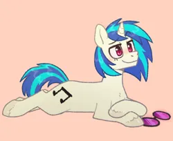 Size: 1280x1047 | Tagged: safe, alternate version, artist:leon404, artist:purrtal2, derpibooru import, vinyl scratch, pony, unicorn, a tropical octav3, image, lying down, pink background, png, prone, simple background, solo