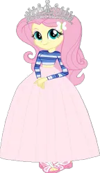 Size: 349x604 | Tagged: safe, derpibooru import, fluttershy, human, equestria girls, belly button, clothes, crown, exposed belly, female, image, jewelry, long skirt, midriff, png, regalia, shirt, skirt, striped shirt, tiara