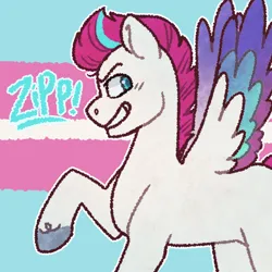 Size: 1280x1280 | Tagged: safe, artist:leon404, artist:purrtal2, derpibooru import, zipp storm, pegasus, pony, g5, gender headcanon, image, png, pride, pride flag, profile, raised hoof, solo, trans zipp, transgender, transgender pride flag