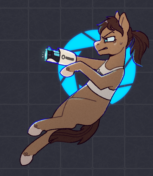 Size: 1280x1472 | Tagged: safe, artist:leon404, artist:purrtal2, derpibooru import, ponified, pony, aperture science, chell, crossover, image, png, ponytail, portal (valve), portal gun, solo