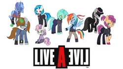 Size: 3840x2160 | Tagged: safe, artist:menalia, derpibooru import, lyra heartstrings, octavia melody, princess luna, rainbow dash, sunny starscout, sweetie belle, vinyl scratch, oc, oc:littlepip, alicorn, pegasus, pony, robot, undead, unicorn, vampire, fallout equestria, fanfic:background pony, bipedal, boots, clothes, crossover, dress, famicom, female, filly, fingerless gloves, foal, g5, gloves, hoodie, image, live a live, logo, looking at someone, looking at you, mafia, mafia octavia, magic, mare, nintendo, pants, pipbuck, png, shoes, simple background, sneakers, suit, sweetie bot, wallpaper, white background