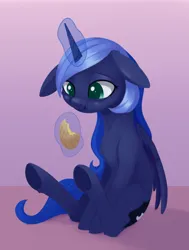 Size: 1248x1652 | Tagged: safe, artist:dusthiel, derpibooru import, princess luna, alicorn, pony, cookie, eating, female, floppy ears, food, image, magic, mare, png, sitting, solo, telekinesis