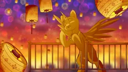 Size: 1920x1080 | Tagged: safe, artist:leah minik, derpibooru import, oc, pony, advertisement, any gender, any race, belly, chinese new year, commission, fireworks, full body, image, lantern, looking at something, open mouth, open smile, paper lantern, png, sky, sky background, smiling, solo, spread wings, wings, your character here