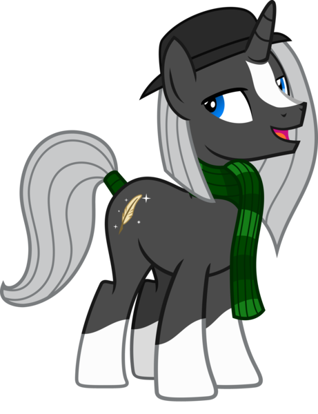 Size: 5216x6792 | Tagged: safe, artist:vector-brony, derpibooru import, edit, vector edit, oc, oc:night quill, unofficial characters only, pony, unicorn, absurd resolution, blaze (coat marking), clothes, coat markings, facial markings, hat, image, male, open mouth, png, scarf, simple background, socks (coat marking), solo, stallion, tail, tail wrap, transparent background, vector