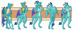 Size: 3268x1348 | Tagged: suggestive, artist:vytz, derpibooru import, gallus, princess ember, anthro, dragon, gryphon, dragon costume, dragonified, image, jpeg, male to female, rule 63, skinsuit, species swap, stuck, this will end in dragonfire, transformation, transgender transformation