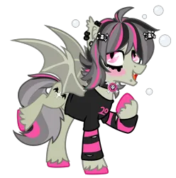 Size: 2000x2014 | Tagged: safe, artist:lambydwight, derpibooru import, oc, oc:gravel shine, bat pony, pony, blushing, clothes, collar, ear piercing, emo, image, piercing, pins, png, simple background, solo, transparent background, vector