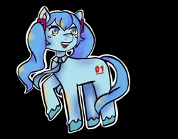 Size: 1848x1441 | Tagged: safe, artist:mlpstim, derpibooru import, kotobukiya, ponified, earth pony, pony, black background, blushing, female, hatsune miku, image, kotobukiya hatsune miku pony, mare, necktie, open mouth, open smile, png, raised hoof, simple background, smiling, solo, unshorn fetlocks, vocaloid