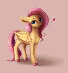 Size: 2316x2460 | Tagged: safe, artist:miokomata, derpibooru import, fluttershy, pegasus, pony, brown background, colored hooves, cute, female, floating heart, floppy ears, freckles, freckleshy, heart, high res, image, jpeg, looking at you, mare, shyabetes, simple background, smiling, smiling at you, solo, sternocleidomastoid