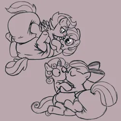 Size: 5000x5000 | Tagged: suggestive, artist:tenerius, derpibooru import, apple bloom, scootaloo, sweetie belle, earth pony, pegasus, pony, unicorn, diaper, diaper fetish, female, fetish, filly, foal, group, humping, image, kissing, non-baby in diaper, png, poofy diaper, sex
