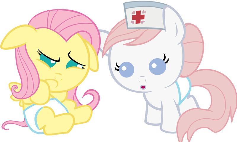 Size: 5000x3000 | Tagged: safe, artist:beavernator, derpibooru import, fluttershy, nurse redheart, earth pony, pegasus, pony, :o, baby, baby pony, babyshy, diaper, duo, female, filly, foal, frown, image, open mouth, png, simple background, white background, younger