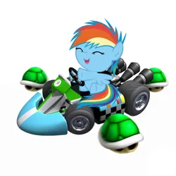 Size: 1600x1600 | Tagged: safe, artist:beavernator, derpibooru import, rainbow dash, pegasus, pony, turtle, baby, baby dash, baby pony, cute, dashabetes, eyes closed, female, filly, foal, image, mario kart, open mouth, open smile, png, simple background, smiling, solo, white background, younger