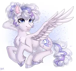 Size: 2700x2500 | Tagged: safe, artist:hakaina, derpibooru import, oc, pegasus, pony, abstract background, beautiful, beautiful eyes, cheek fluff, chest fluff, colored, concave belly, curly hair, curly mane, curly tail, cute, ear fluff, fluffy, flying, frown, head turn, head turned, high res, hoof fluff, hooves, image, leg fluff, ocbetes, pegasus oc, png, raised hoof, raised hooves, raised leg, shading, signature, slim, solo, tail, thin, unamused, unshorn fetlocks, wing fluff, wings