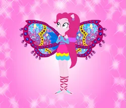 Size: 843x722 | Tagged: safe, artist:loladreamteam, artist:selenaede, artist:user15432, derpibooru import, pinkie pie, fairy, human, equestria girls, alternate hairstyle, barefoot, barely eqg related, base used, clothes, colored wings, crossover, ear piercing, earring, enchantix, fairy wings, fairyized, feet, gloves, gradient wings, hands together, image, jewelry, long hair, piercing, pink background, pink dress, pink wings, png, ponied up, ponytail, simple background, smiling, sparkly background, wings, winx, winx club, winxified