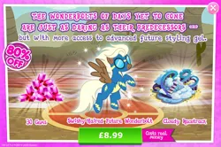 Size: 1960x1301 | Tagged: safe, derpibooru import, official, storm chaser, pegasus, pony, advertisement, aviator goggles, clothes, cloud, costs real money, english, female, flying, gameloft, gem, goggles, image, jpeg, mare, mobile game, my little pony: magic princess, numbers, podium, race track, sale, solo, solo focus, spread wings, text, uniform, wings, wonderbolts, wonderbolts uniform