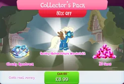 Size: 1266x854 | Tagged: safe, derpibooru import, official, storm chaser, pegasus, pony, aviator goggles, bundle, clothes, cloud, costs real money, english, female, flying, gameloft, gem, goggles, image, jpeg, mare, mobile game, my little pony: magic princess, numbers, podium, race track, sale, solo, solo focus, spread wings, text, uniform, wings, wonderbolts, wonderbolts uniform