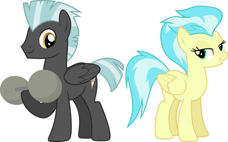 Size: 3454x2160 | Tagged: safe, artist:chainchomp2 edits, artist:cheezedoodle96, derpibooru import, edit, vector edit, misty fly, thunderlane, pegasus, pony, equestria games (episode), newbie dash, .svg available, background pony, bedroom eyes, derpibooru exclusive, dumbbells, female, image, looking at you, male, mare, mistylane, png, raised hoof, shipping, simple background, smiling, stallion, straight, transparent background, vector, weight lifting, weights, wonderbolts
