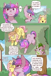 Size: 960x1440 | Tagged: safe, alternate version, artist:cold-blooded-twilight, derpibooru import, fluttershy, spike, twilight sparkle, cold blooded twilight, comic:cold storm, blushing, comic, dialogue, image, png, speech bubble, thought bubble