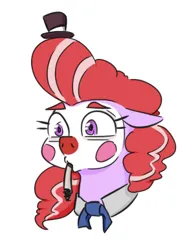 Size: 295x386 | Tagged: safe, artist:jargon scott, derpibooru import, oc, oc:clown pony, unofficial characters only, earth pony, pony, bust, cigarette, clown, clown makeup, female, floppy ears, hat, image, mare, mouth hold, png, simple background, solo, tiny hat, top hat, white background
