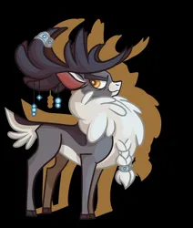 Size: 1014x1195 | Tagged: safe, artist:cocoateaworth, derpibooru import, deer, reindeer, them's fightin' herds, accessories, antlers, black background, community related, image, jpeg, looking at you, looking back, male, profile, side view, silhouette, simple background, smiling, solo, stronghoof hoofstrong, transparent background