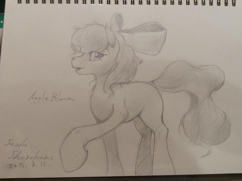 Size: 1032x774 | Tagged: safe, artist:sasho1223, derpibooru import, apple bloom, earth pony, pony, female, filly, foal, image, jpeg, notebook, photo, solo, traditional art